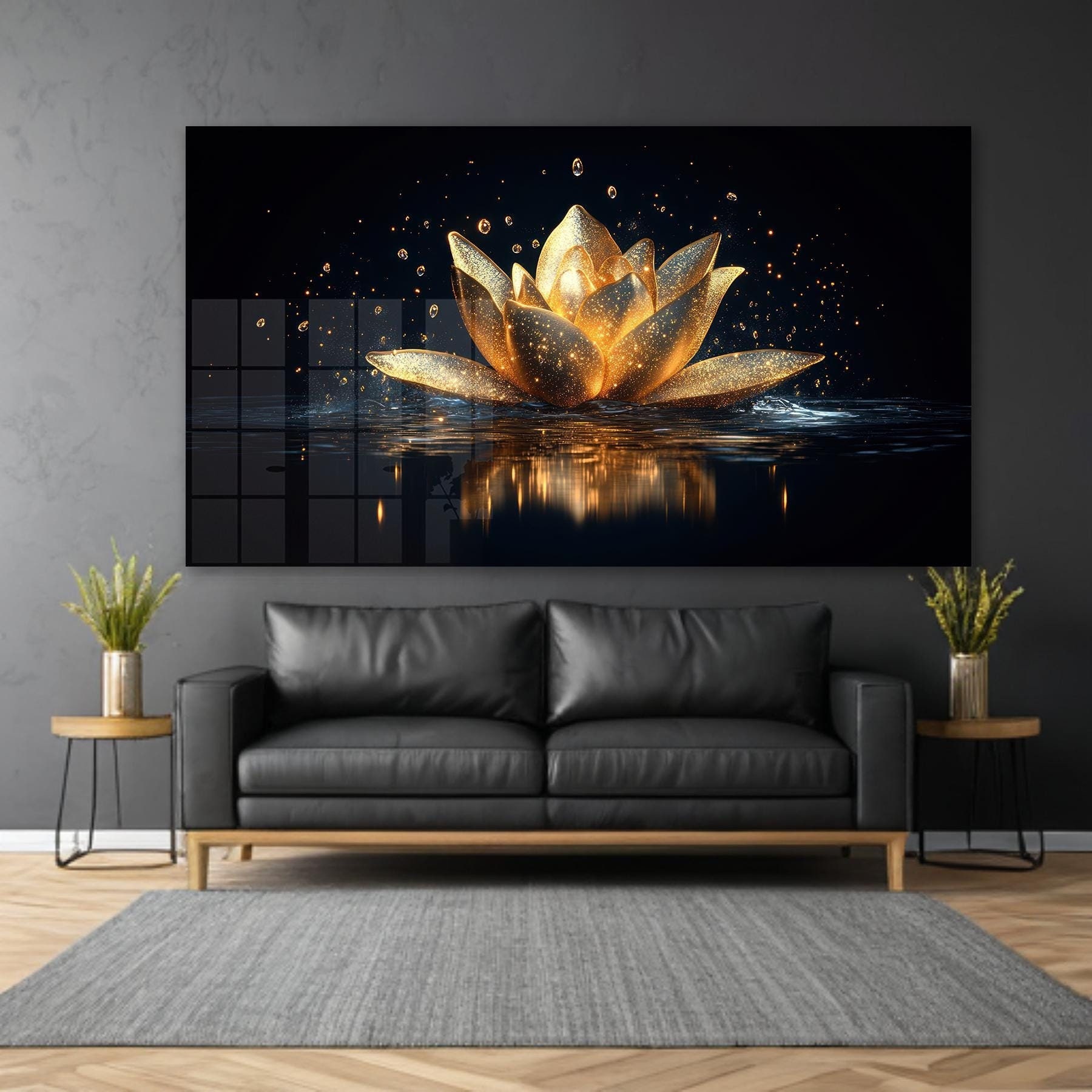 Lotus Flower Tempered Glass Wall Art: Modern Home Decor - Etsy