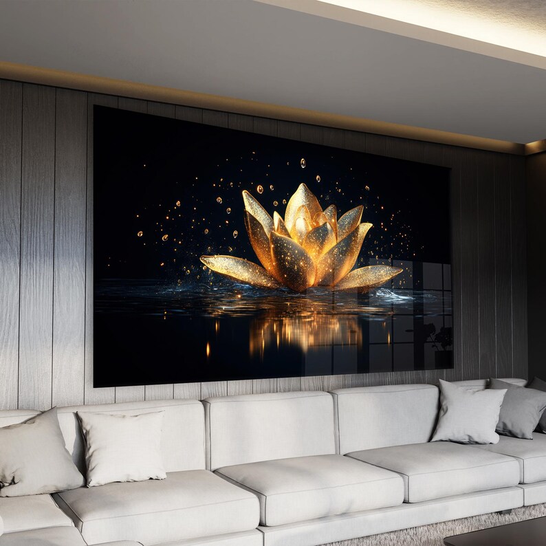 Lotus Flower Tempered Glass Wall Art: Modern Home Decor - Etsy