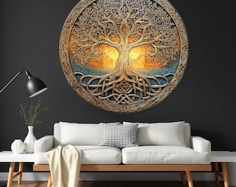 Celtic Tree of Life Tempered Glass Wall Art: Stained Glass Look