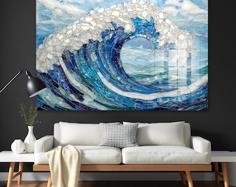 Ocean Wave  Glass Wall Art, Tempered Glass Sea Decor, Coastal Home Gift