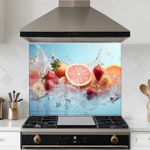 Tempered Glass Fruit Backsplash Tile - Kitchen Splashback for Stove Back Cover - Stylish Fruit Design Cooker Wall Tile