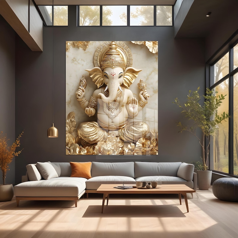 Tempered Glass Ganesh Wall Art Hindu God Wall Decor Large Indian