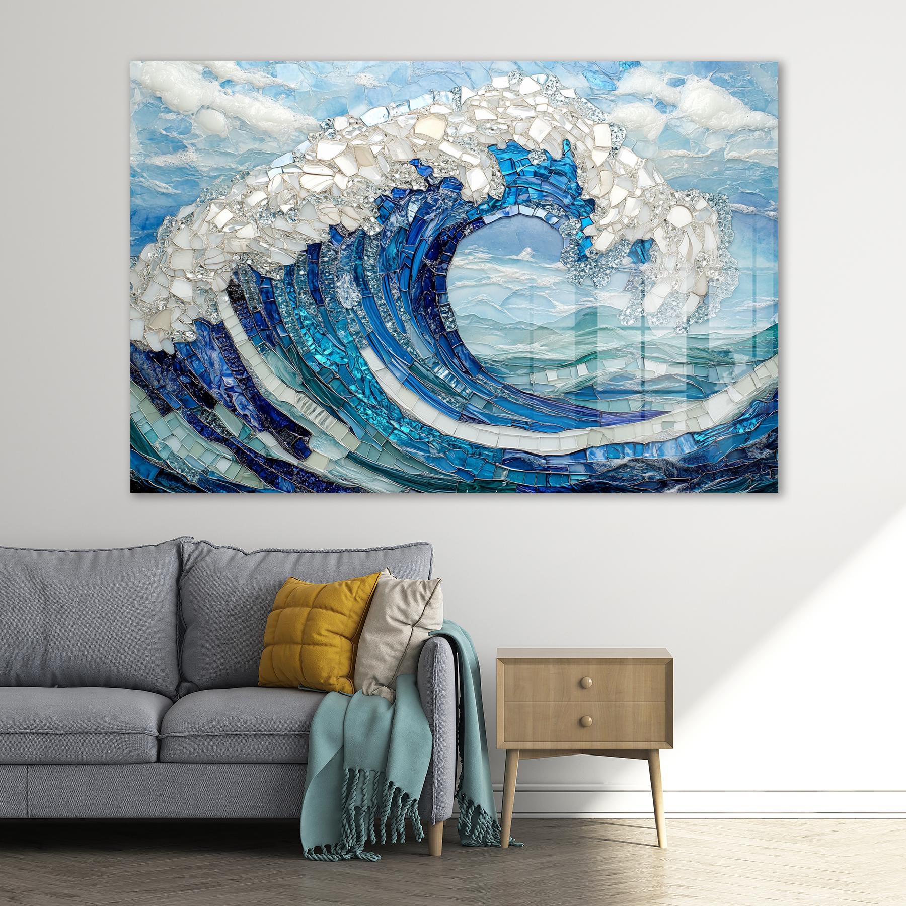 Ocean Wave Glass Wall Art, Tempered Glass Sea Decor, Coastal Home Gift ...