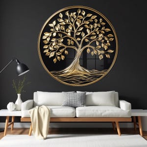 Gold Tree of Life Tempered Glass Wall Art: Elegant Home Decor