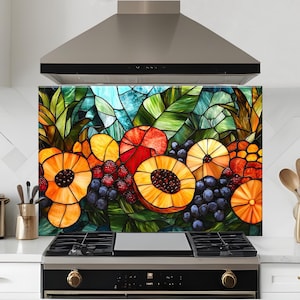 Tempered Glass Backsplash, Fruits Backsplash, Kitchen Sink Backsplash Panel, Tropical Fruit Kitchen Glass Splashback