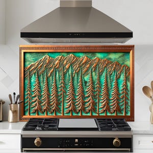 Dosseret en cuivre et verre trempé, Couvercle d'évier de cuisine, Crédence en carreau, Protection de dosseret, Couvercle arrière de cuisinière, Décoration de cuisine en cuivre