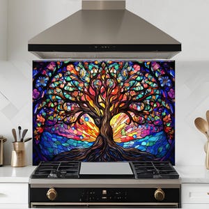 Árvore da vida, vidro temperado, impressão, backsplash, azulejos-mandala, backsplash, para, cozinha, backsplash, fogão, backsplash, arte, azulejo, mandala, splashback