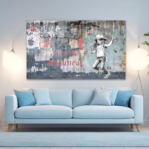 Banksy Artwork Tempered Glass Wall Art, Life Is Beautiful Graffiti, Living Room Wall Art, Graffiti Girl Dance