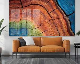 Colorful Tree Ring Glass Wall Art: Modern Farmhouse Decor