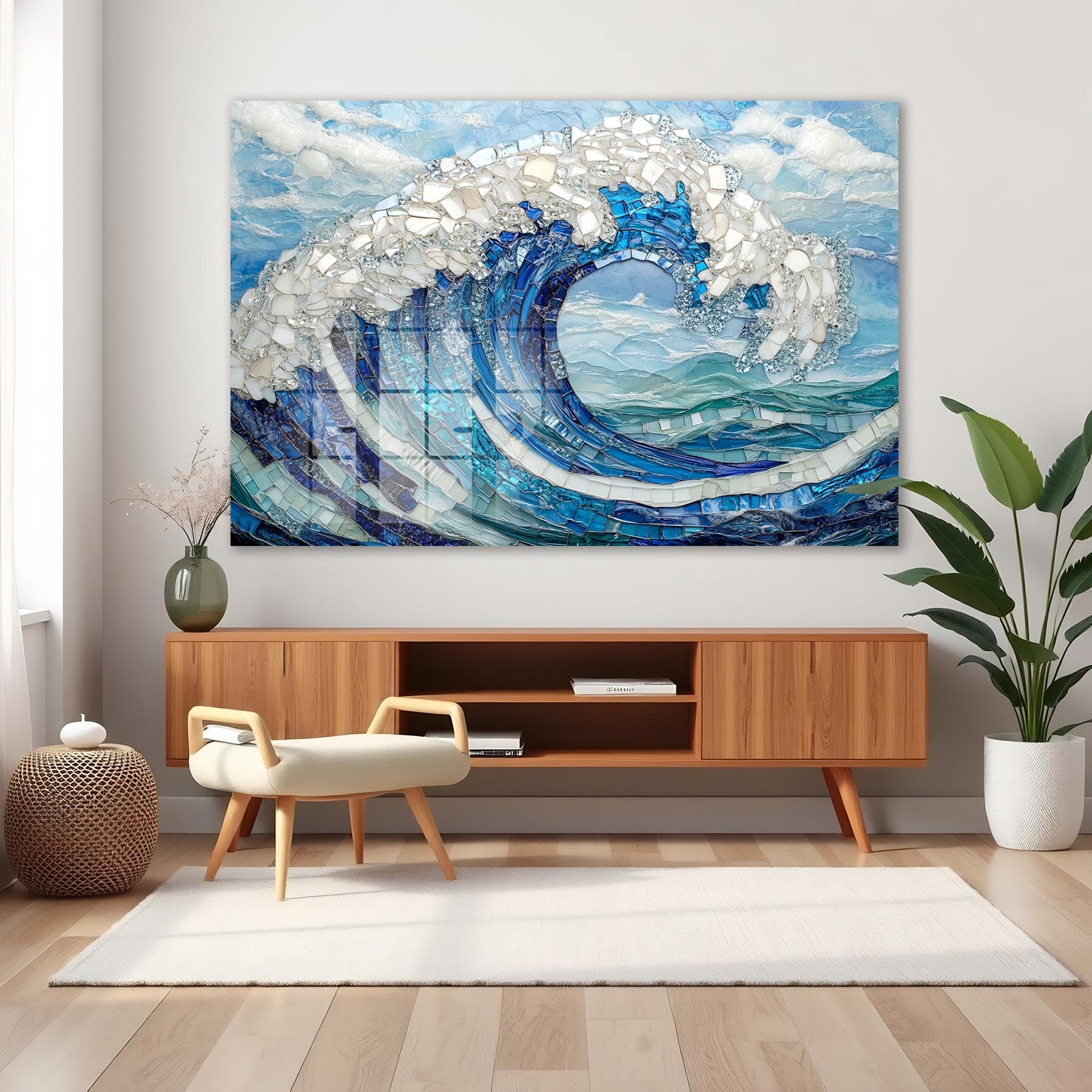 Ocean Wave Glass Wall Art, Tempered Glass Sea Decor, Coastal Home Gift ...