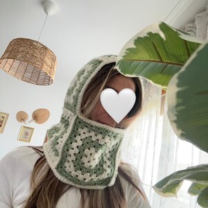Granny Square Balaclava, Crochet Balaclava, Handmade White and Green Balaclava, Unisex Balaclava