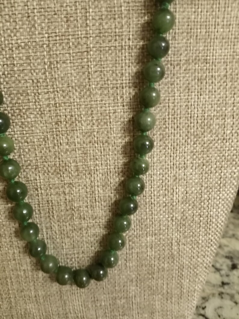 Green Jade Ball Beaded Necklace 22 with 14k Clasp