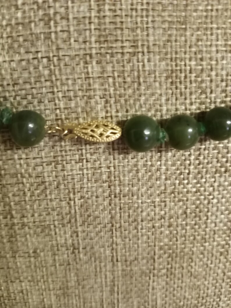 Green Jade Ball Beaded Necklace 22 with 14k Clasp