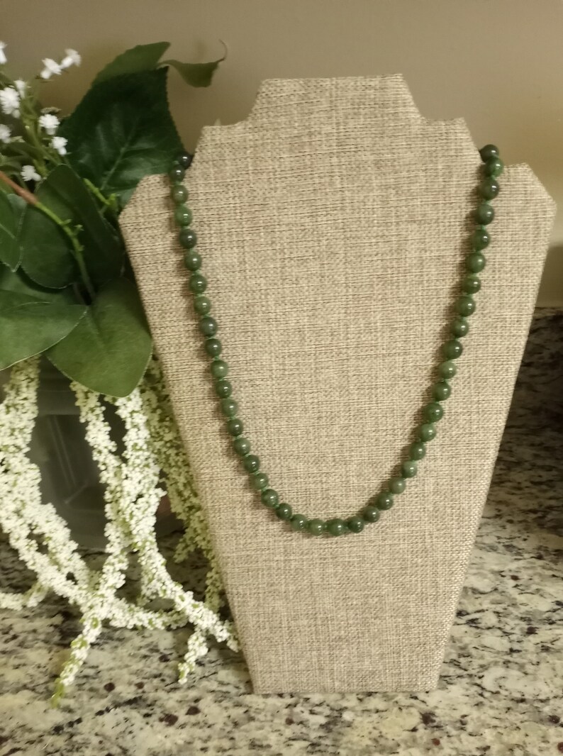 Green Jade Ball Beaded Necklace 22 with 14k Clasp