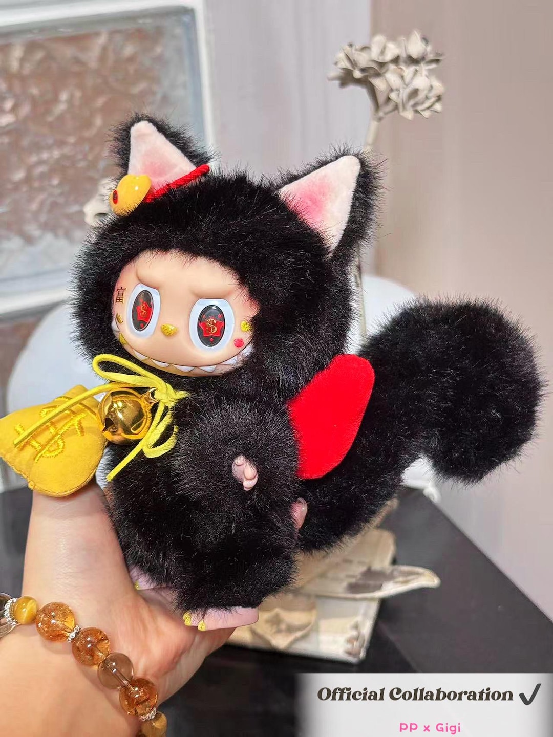Labubu Cat Labubu the Monsters Cat Series - Fortune Dollar Cat Black, 18cm Vinyl ...