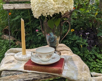 Vintage Japanese Maple Leaf Porcelain Teacup and Saucer with Gold Rim - Vintage Royal Ming China Teacup and Saucer