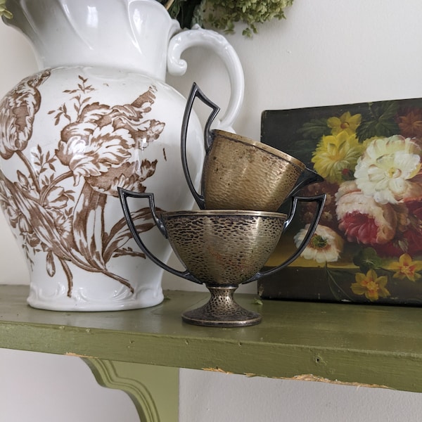 Vintage Hammered Homan Plate Nickel Silver Sugar Bowl and Creamer - W.M. Mounts Made in USA