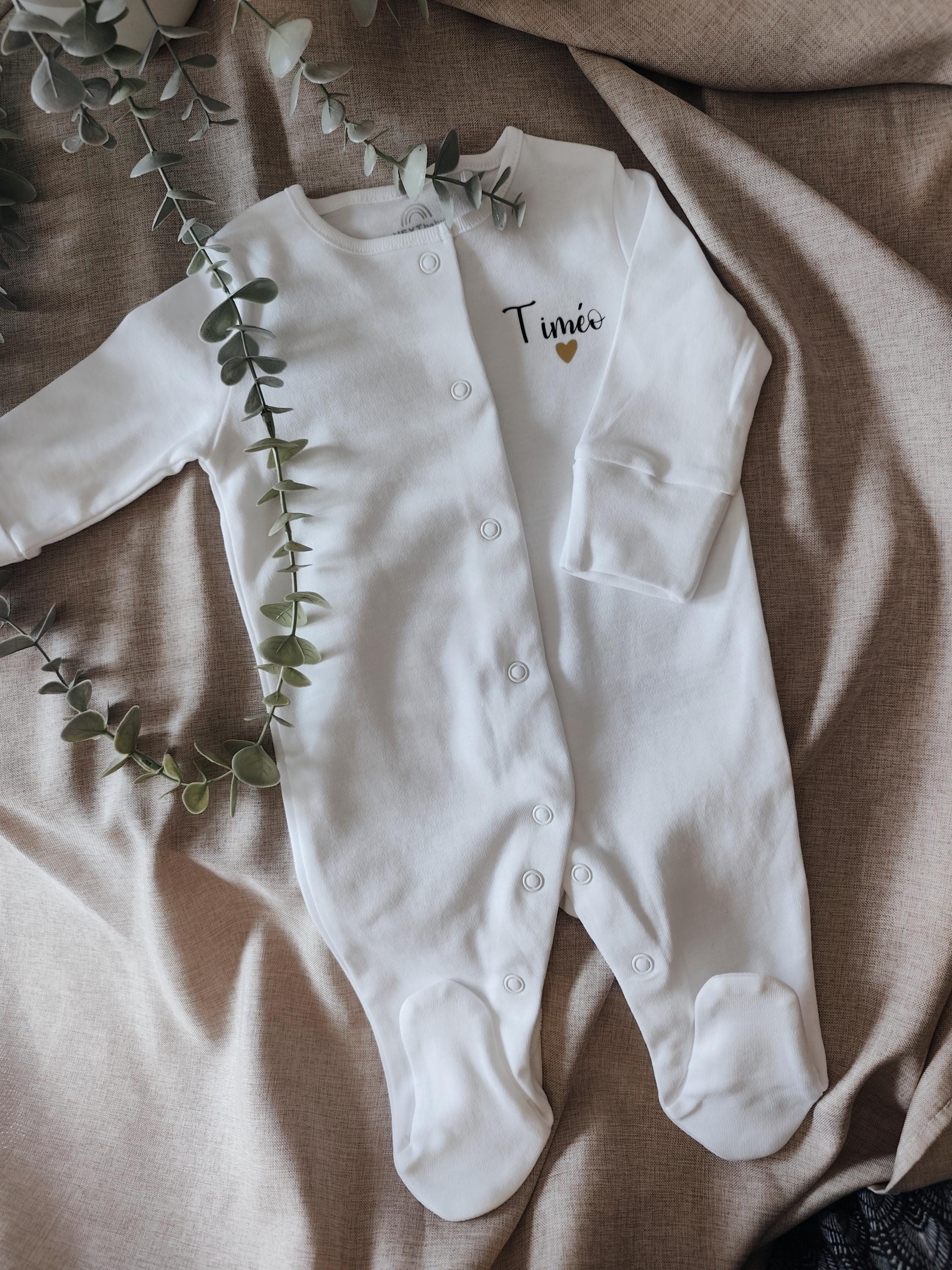 Pyjama Brodé Personnalisable Pour Nouveau-né - Bodysuit Blanc - Thème Noël - Cadeau Naissance