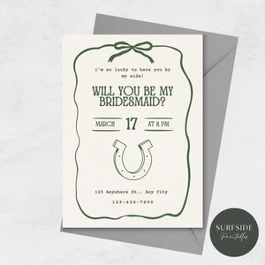 Cartão de Proposta de Madrinha de Sorte – Convite para Madrinha de Dia de São Patrício, Proposta de Festa de Noiva Shamrock, Casamento Irlandês