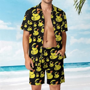 Funny Duck Meme Matching Set for Men | 2-Piece Summer Outfit | Cool Cartoon Duck Shirt & Shorts Set | Viral TikTok Aesthetic Clothes