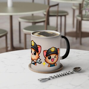 Plumber-Cat Magic Heat-Change Mug: Unveil the Heroic Charm of Feline Superheroes (Unique Design for Cat Lovers) | BLACK