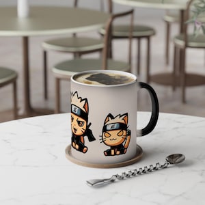 Naruto-Cat Magic Heat-Change-Tasse: Enthülle den heroischen Charme katzenartiger Superhelden (einzigartiges Design für Katzenliebhaber) | SCHWARZ