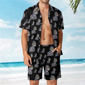 Funny Gorilla Meme Matching Set for Men | 2-Piece Summer Outfit | Cool Cartoon Monkey Shirt & Shorts Set | Viral TikTok Aesthetic Clothes