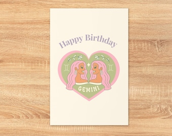 Gemini Birthday Card | Blank Astrology Zodiac Greeting Card (4x6 inch)