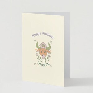 Carte d'anniversaire du zodiaque Taureau | Carte de voeux d'astrologie physique de 10 x 15 cm (4 x 6 po.) | Blanc à l'intérieur | Enveloppe incluse
