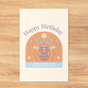 Carte d'anniversaire du zodiaque Verseau | Carte de voeux d'astrologie physique de 10 x 15 cm (4 x 6 po.) | Blanc à l'intérieur | Enveloppe incluse