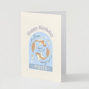 Carte d'anniversaire du zodiaque des Poissons | Carte de voeux d'astrologie physique de 10 x 15 cm (4 x 6 po.) | Blanc à l'intérieur | Enveloppe incluse