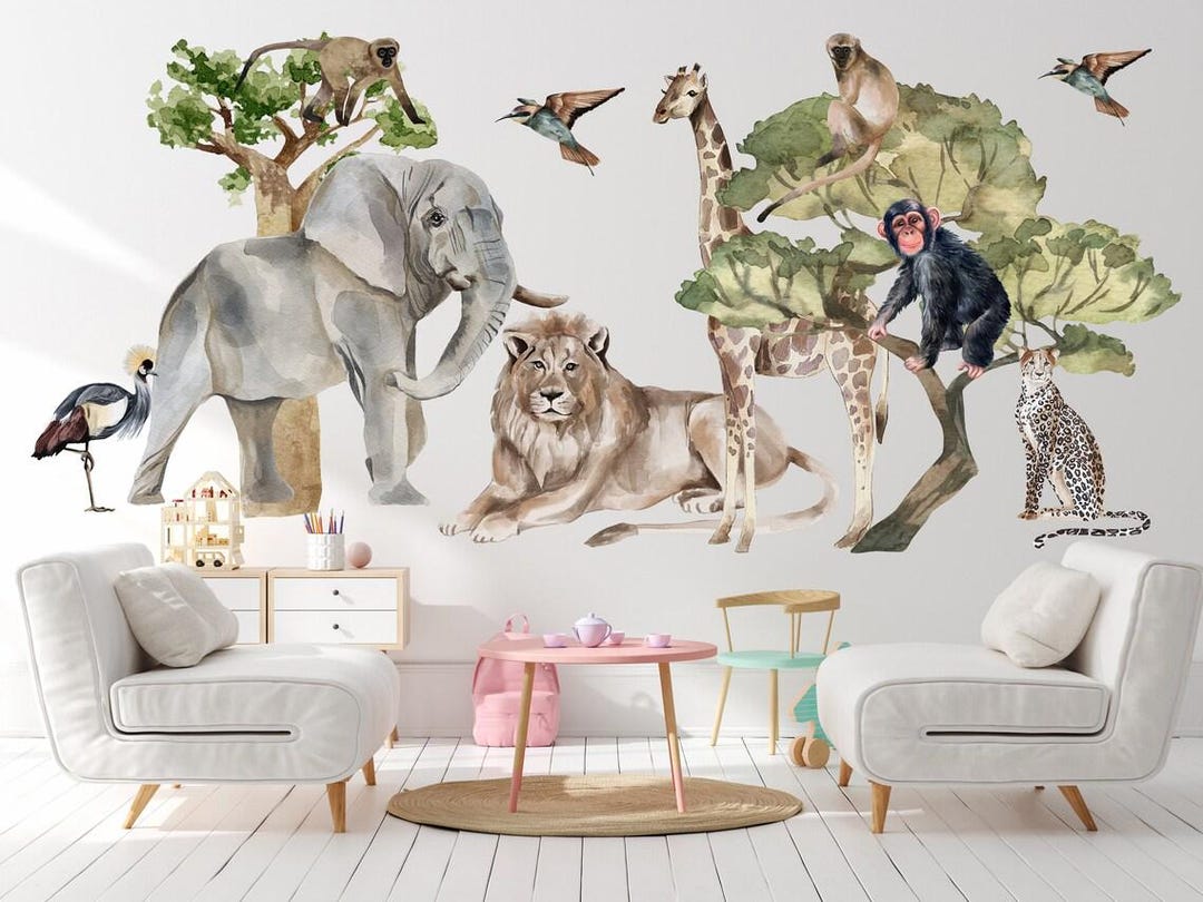 Watercolor Safari Animal Wall Stickers, Jungle Nursery Decals - Etsy