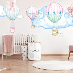 Nursery Wall Stickers/ Nursery Wall Decals/ Pink Hot Air Balloon Decals/Watercolour Hot Air balloons/ Hot Air Balloon Wall Decals,
