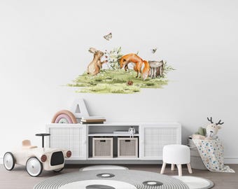 Watercolor Woodland Animals Wall Decals, Nursery Decor