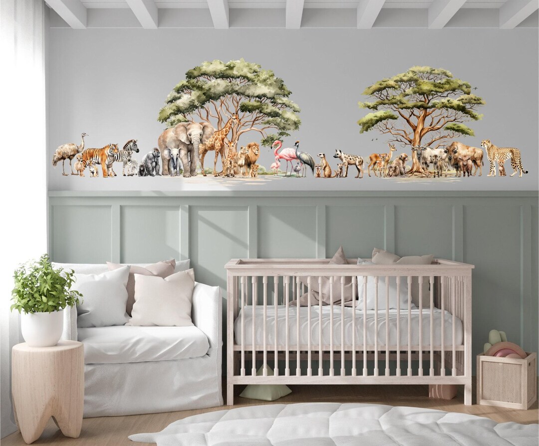 Safari Nursery Wall Stickers, Jungle Animal Decals, Kids Room Decor - Etsy