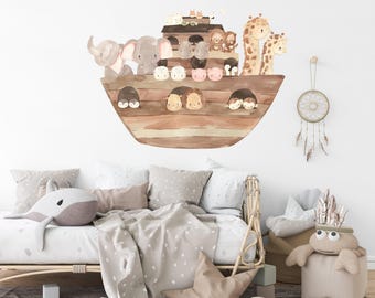 Vinilo decorativo de acuarela del Arca de Noé, animales para guardería