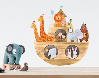 Calcomanías de pared del Arca de Noé en acuarela, decoración infantil en tonos pastel