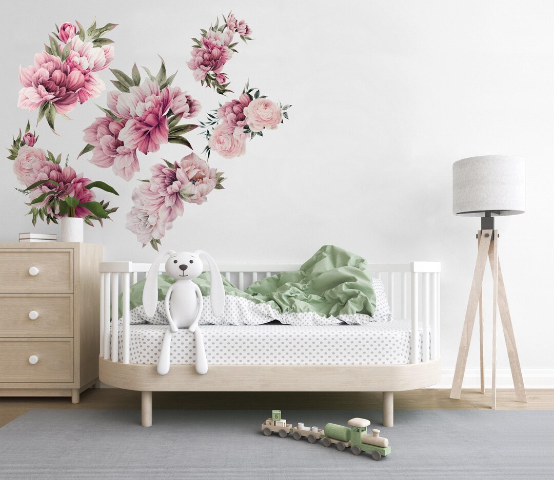 Peony Flower Wall Stickers, Watercolor Nursery Decals - Etsy