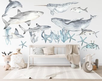 Ocean Wall Stickers, Sealife Wall Stickers, Sealife Stickers, Bedroom Wall Stickers for children&#39;s room, kids wall decals, Whale Sticker