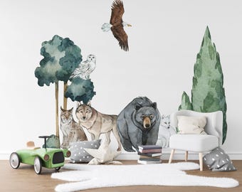 Watercolor Woodland Animals Wall Stickers, Nursery Decor
