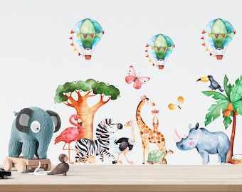 Safari Nursery Wall Decals, Jungle Animals, Repositionable Stickers