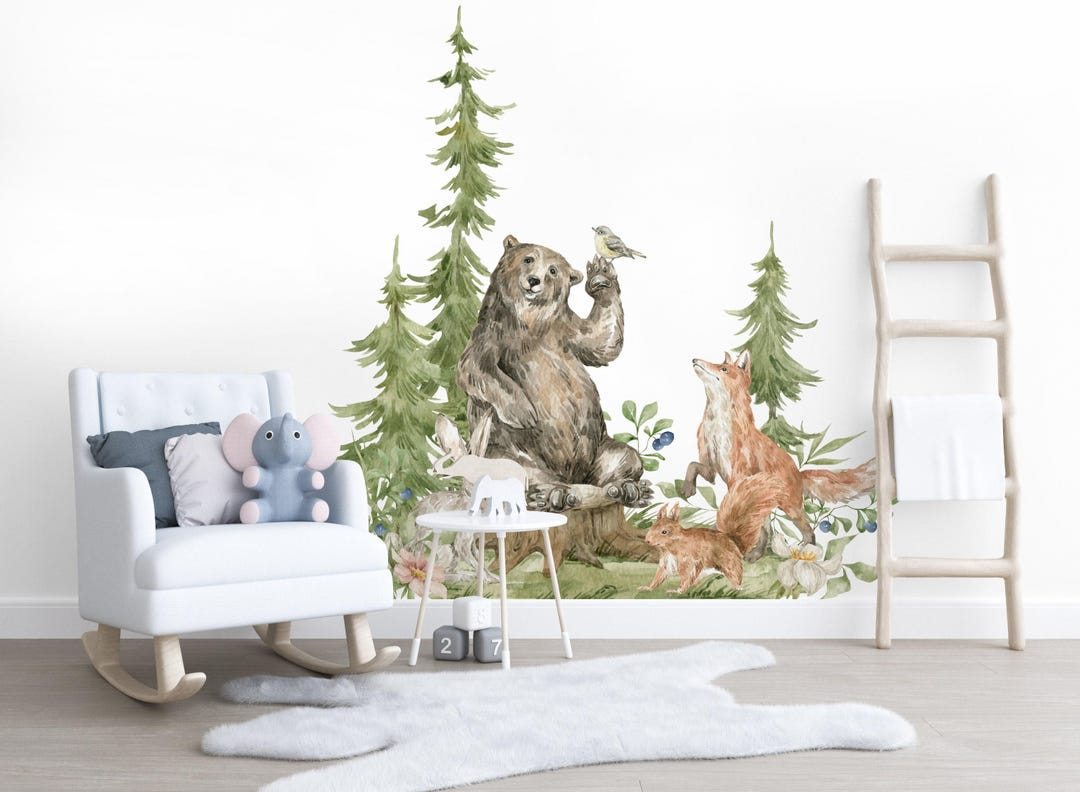 Watercolor Woodland Animals Nursery Wall Decals, Forest Friends - Etsy
