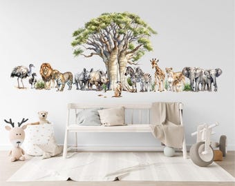 Safari Nursery Wall Stickers, Jungle Animals, Kids Room Decor