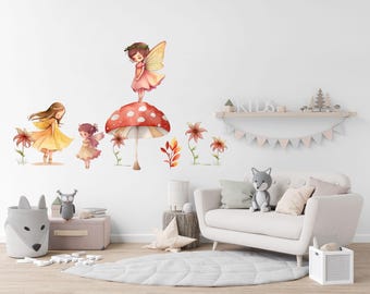 Adesivi murali con fate acquerellabili, decorazioni per la sala giochi dei bambini