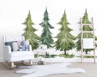 Watercolor Woodland Nursery Wall Decals, Forest Trees