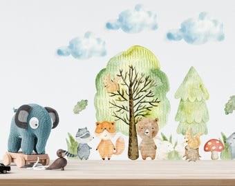 Watercolor Woodland Animals Wall Decals, Nursery Decor