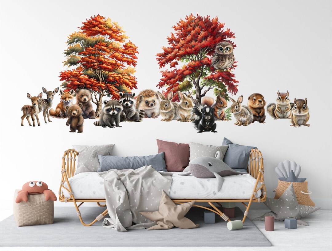 Woodland Animals Nursery Wall Decals, Forest Tree Stickers - Etsy