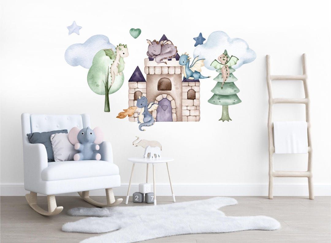 Watercolor Dragon Wall Decals, Mythical Nursery Decor - Etsy