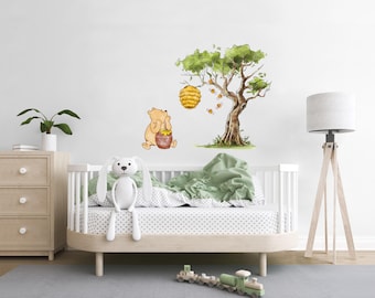 Nursery Wall Stickers, Nursery Wall Decals, Whimsical Wall Stickers For Nursery, Children&#39;s wall stickers, Kids room wall decals, Pooh Bear