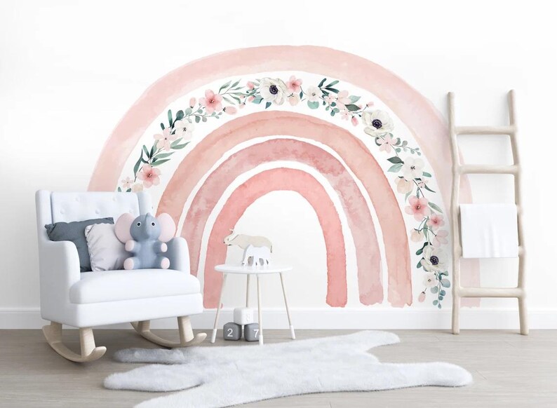 Floral Rainbow Wall Sticker, Boho Nursery Decor (100cm X 75cm) - Etsy